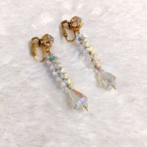 Vintage 60's Aurora Borealis Crystal Dangle Earrings - Picture 10 of 13